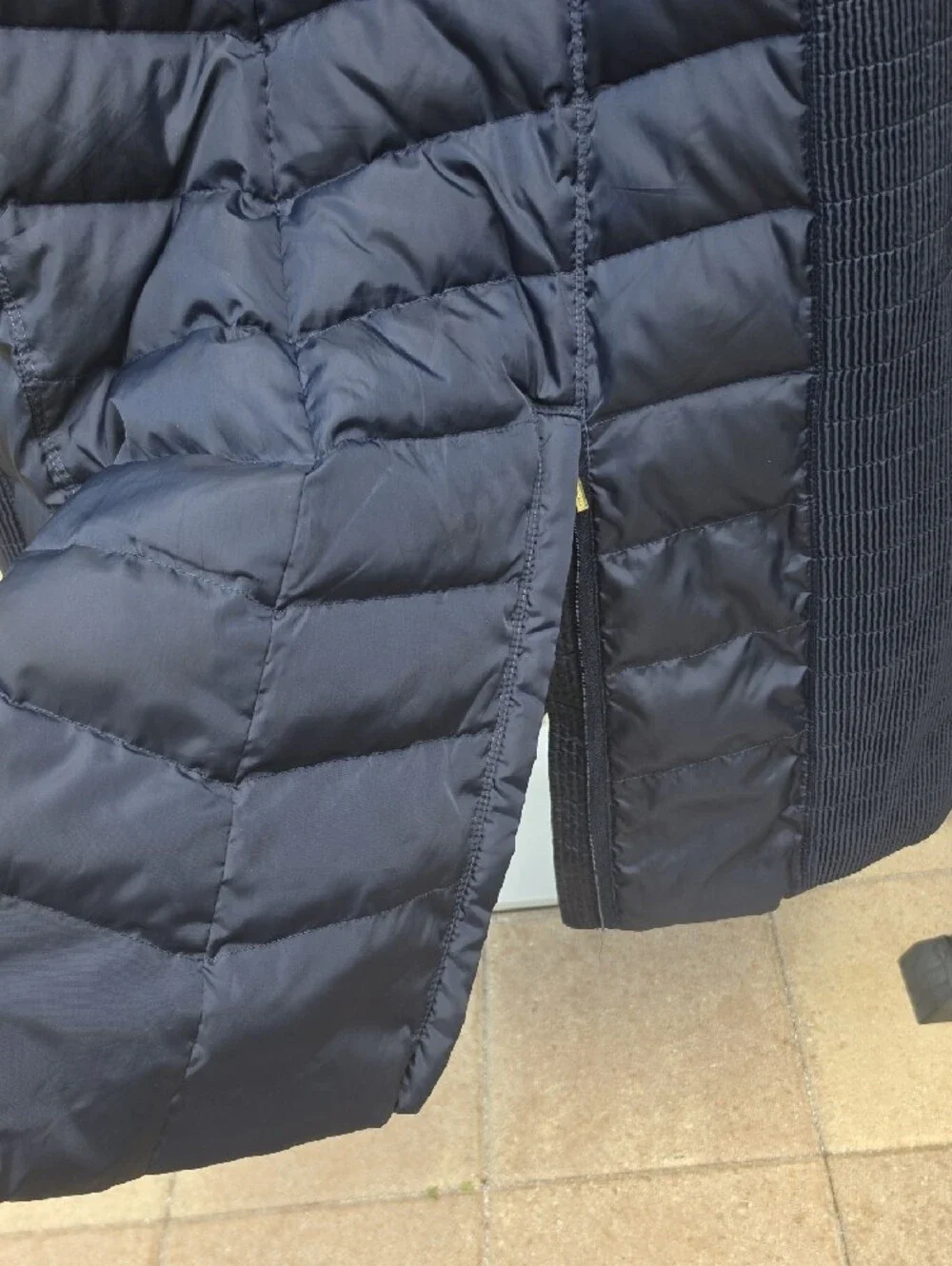 Michael Kors Navy Quilted Long Puffer Coat with Faux Fur Hood Trim